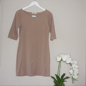 Jersey 3/4 Sleeve Dress Size L Taupe Light Brown